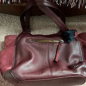 The Sak Burgundy Leather and Suede Shoulder Bag